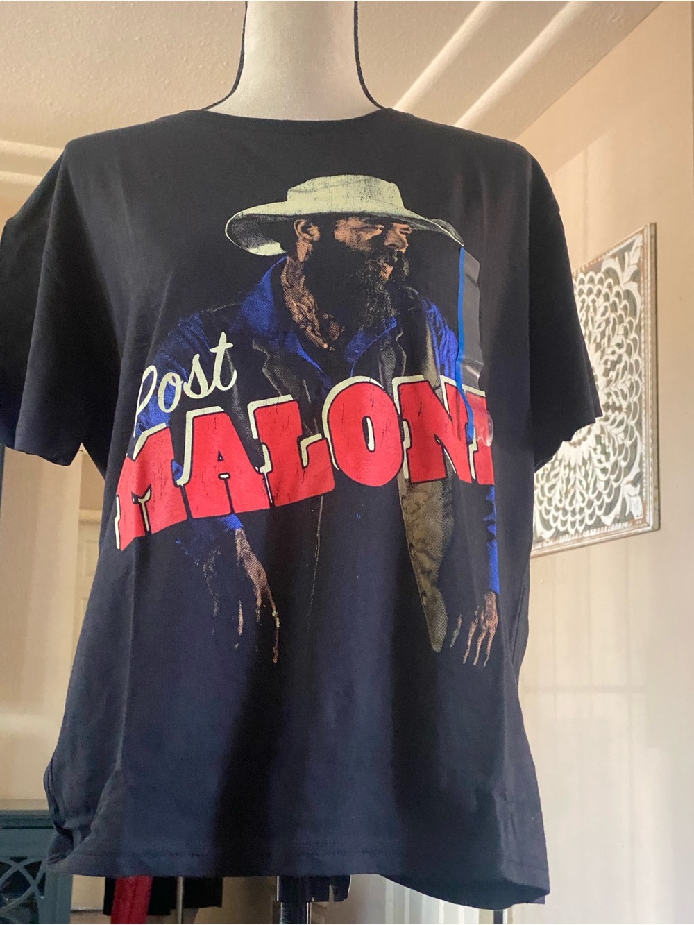 Post Malone Black Short Sleeve Graphic Tee with Red Lettering